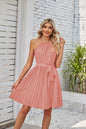 Halter Strapless Dresses For Women Solid Pleated Skirt Summer Beach Sundress - www.Shopthatapp.com