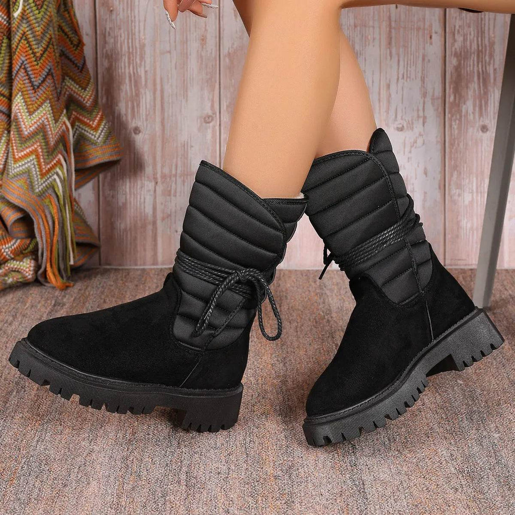 Fashion Mid-calf Snow Boots With Lace-up Design Winter Warm Thickened Low-heeled Boot Women's Casual Shoes Outdoor - www.Shopthatapp.com