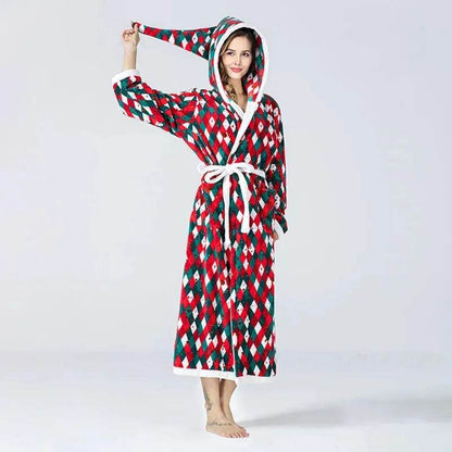Christmas Sleepwear Women Fleece Hooded Bathrobe Plush Long Robe Winter - www.Shopthatapp.com