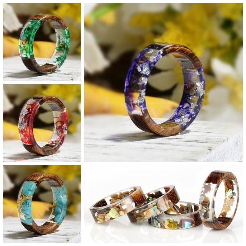 Cross-border Foreign Trade New Wood Resin Ring Diy Handmade Dried Flower Epoxy Ring - www.Shopthatapp.com