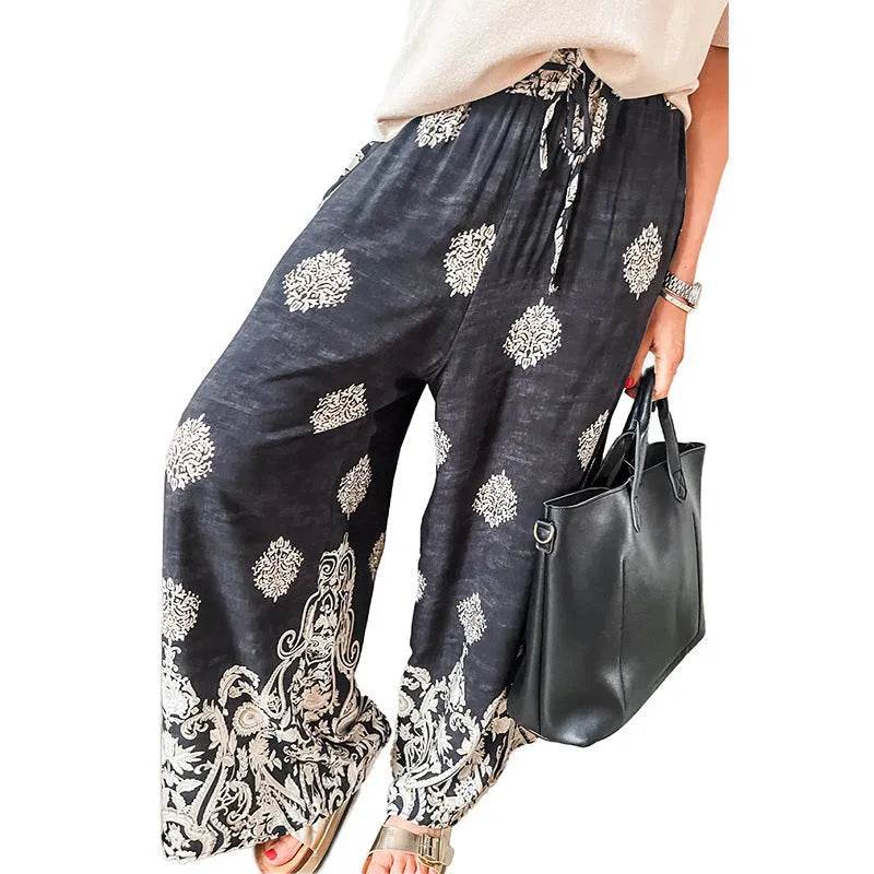Casual Drawstring Spring Summer Wide Leg Linen Boho Pant women - www.Shopthatapp.com
