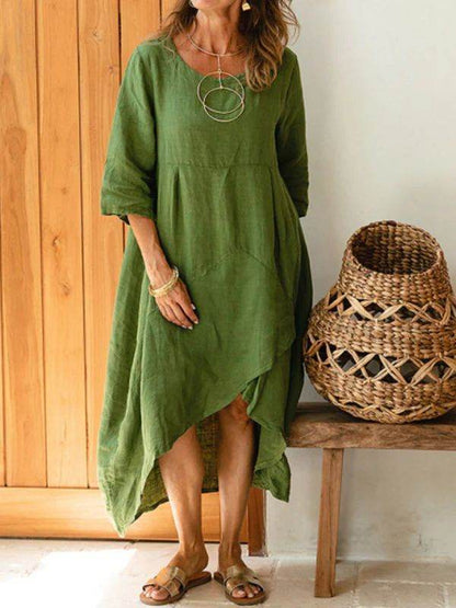 Women Maxi Dress Neck Pocket Summer Loose Casual Baggy Robe Female Retro Long Dresses - www.Shopthatapp.com