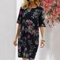 Vintage Dress Women Summer Floral Leaf Print Slit Round Neck Half Sleeve Dresses - www.Shopthatapp.com