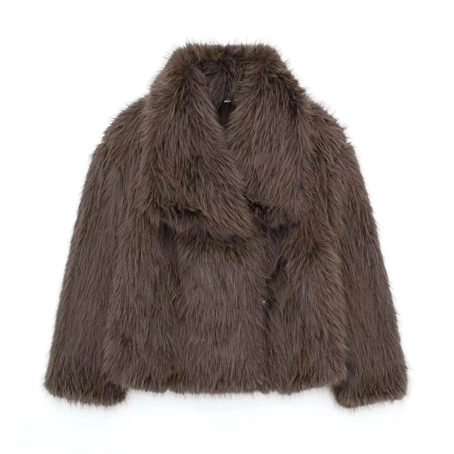Winter Plush Open front Coat Thick lapel Outwear Faux Fur Coat women - www.Shopthatapp.com