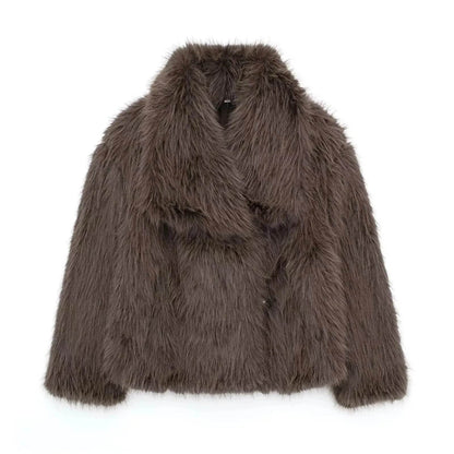 Winter Plush Open front Coat Thick lapel Outwear Faux Fur Coat women - www.Shopthatapp.com