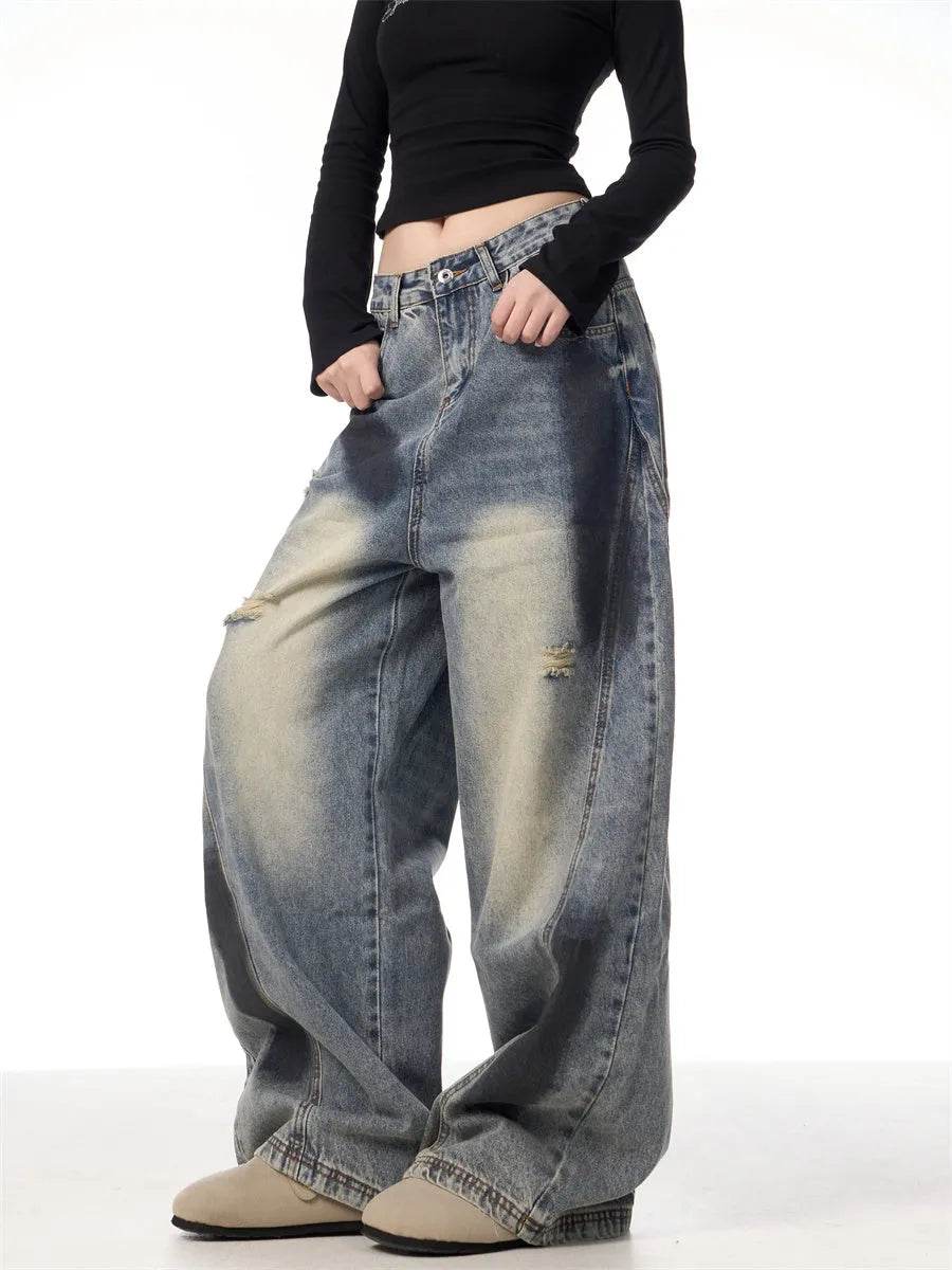 Splash Ink Ripped Machete Baggy Jeans Pant For Women Loose-fitting Wide-leg Trousers - www.Shopthatapp.com