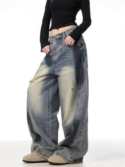 Splash Ink Ripped Machete Baggy Jeans Pant For Women Loose-fitting Wide-leg Trousers - www.Shopthatapp.com