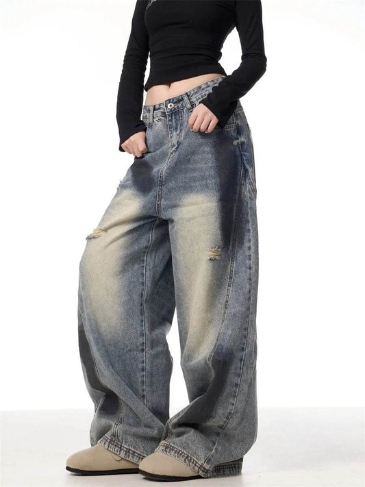 Splash Ink Ripped Machete Baggy Jeans Pant For Women Loose-fitting Wide-leg Trousers - www.Shopthatapp.com