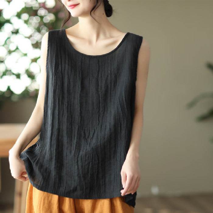 Casual Cotton And Linen Art Solid Color Loose-fitting Versatile summer blouse Top  For Women - www.Shopthatapp.com
