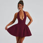 Elegant Ladies Deep V-neck flared Halter Neck Mini dress for Party Club Date - www.Shopthatapp.com
