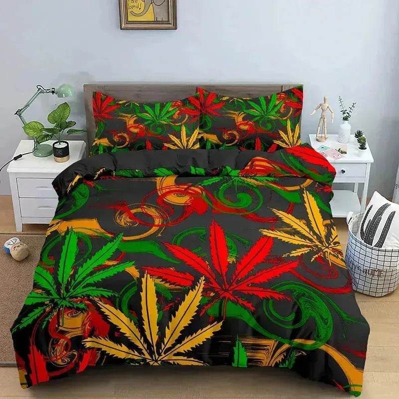 Colorful Psychedelic Weed Leaf Bedding Set - www.Shopthatapp.com