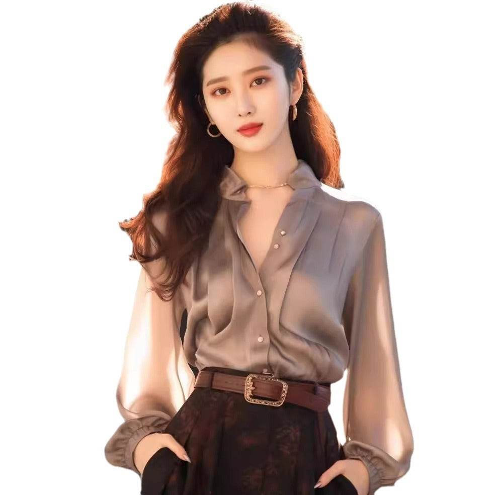 Chic And Beautiful Small Top Gray Blouse Shirt for Women - www.Shopthatapp.com