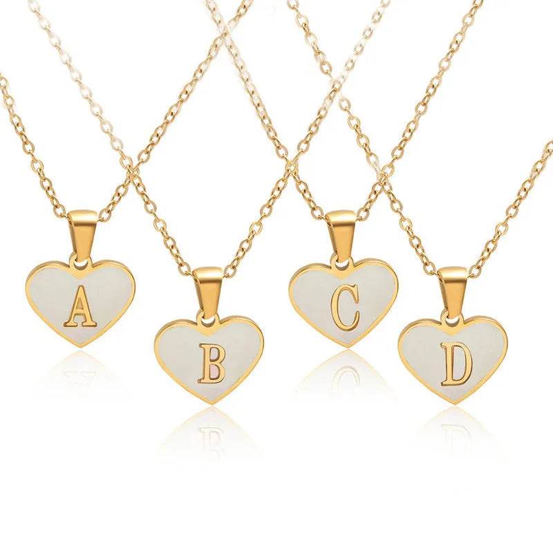 26 Letter Heart-shaped Necklace White Shell Love Clavicle Chain Fashion Personalized Necklace For Women Jewelry Valentine's Day - www.Shopthatapp.com