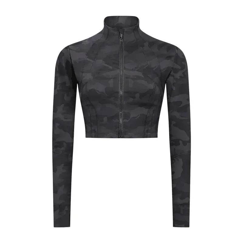 Autumn And Winter New Elastic Slim-fit High neck Zip Up Yoga crop top - www.Shopthatapp.com