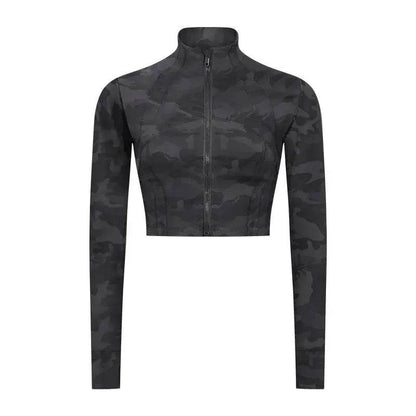 Autumn And Winter New Elastic Slim-fit High neck Zip Up Yoga crop top - www.Shopthatapp.com