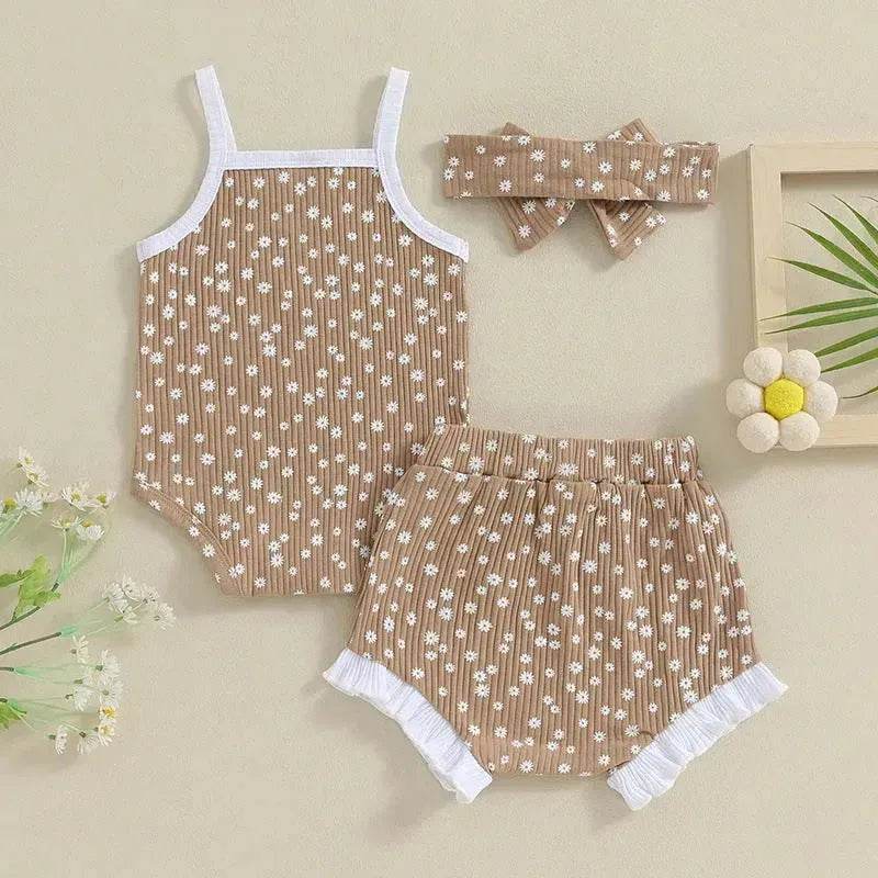Casual Newborn Baby girl Romper suit with head bowtie headband Two piece for newborn baby girl - www.Shopthatapp.com