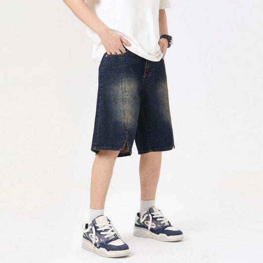American-style Retro Washed Split Design Denim Shorts For Men Jeans - www.Shopthatapp.com