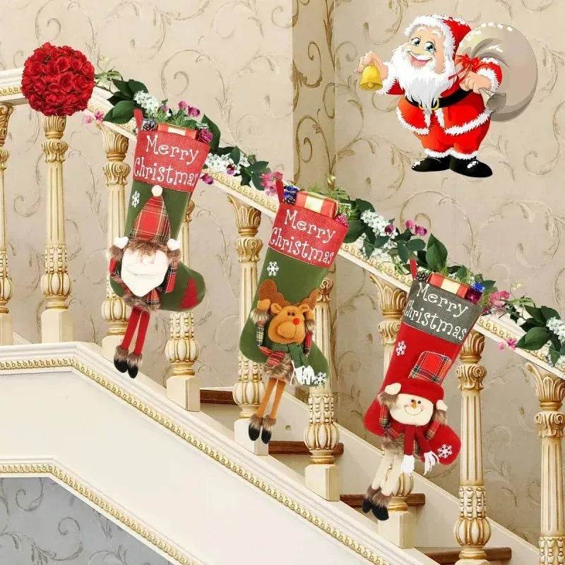 2024 New Year Xmas Big Stockings Set Decorations Christmas 3D Plush Big Sock Christmas Tree Pendant Decorating Supplies - www.Shopthatapp.com