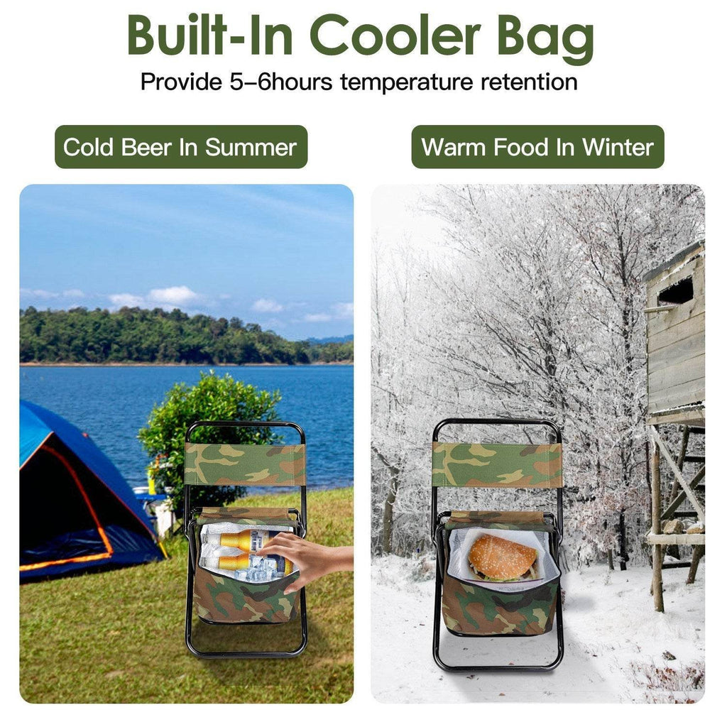 Foldable Fishing Chair With Backrest Built-In Cooler Bag Portable Handle Outdoor Lightweight Fishing Stool For Camping Hiking Hunting - www.Shopthatapp.com