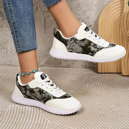 Versatile Lace-up Flat Shoes Casual Lightweight Thick-soled Running Sports Shoes Low-top Breathable Sneakers For Women - www.Shopthatapp.com