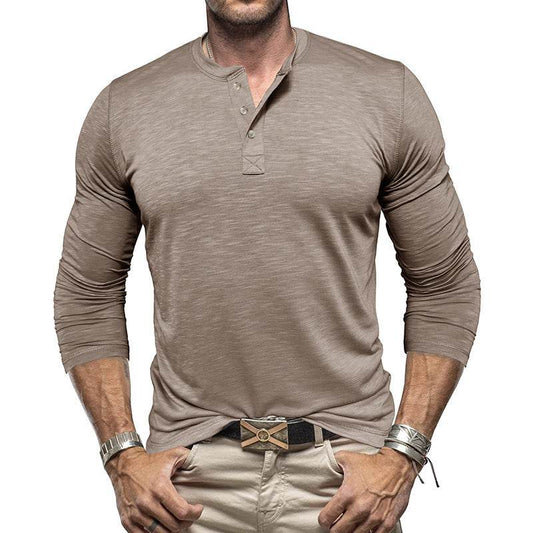 Men's Long-sleeved Henry Collar T-shirt - www.Shopthatapp.com