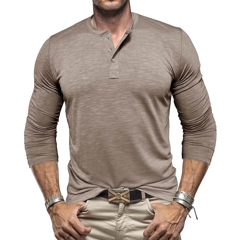 Men's Long-sleeved Henry Collar T-shirt - www.Shopthatapp.com