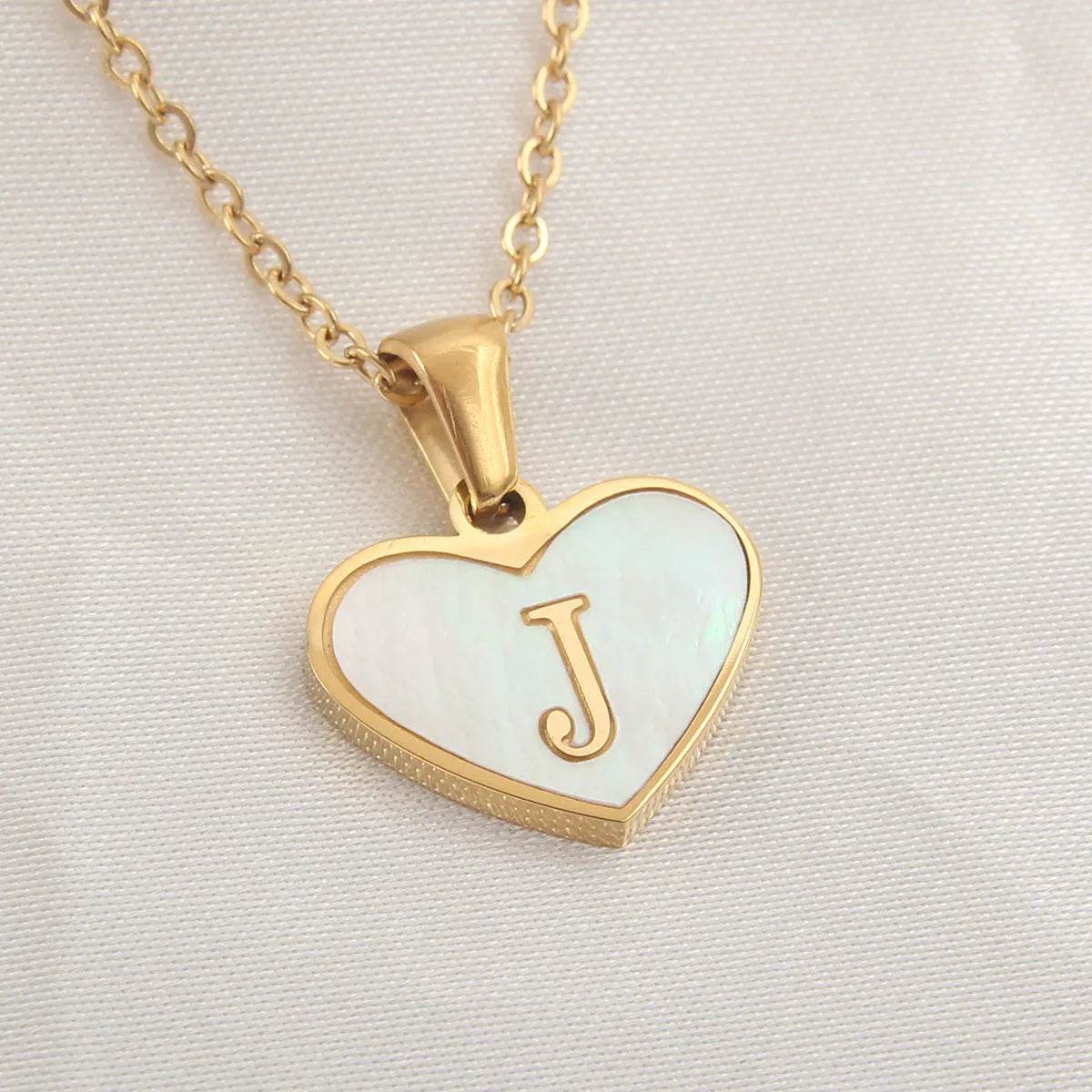 26 Letter Heart-shaped Necklace White Shell Love Clavicle Chain Fashion Personalized Necklace For Women Jewelry Valentine's Day - www.Shopthatapp.com