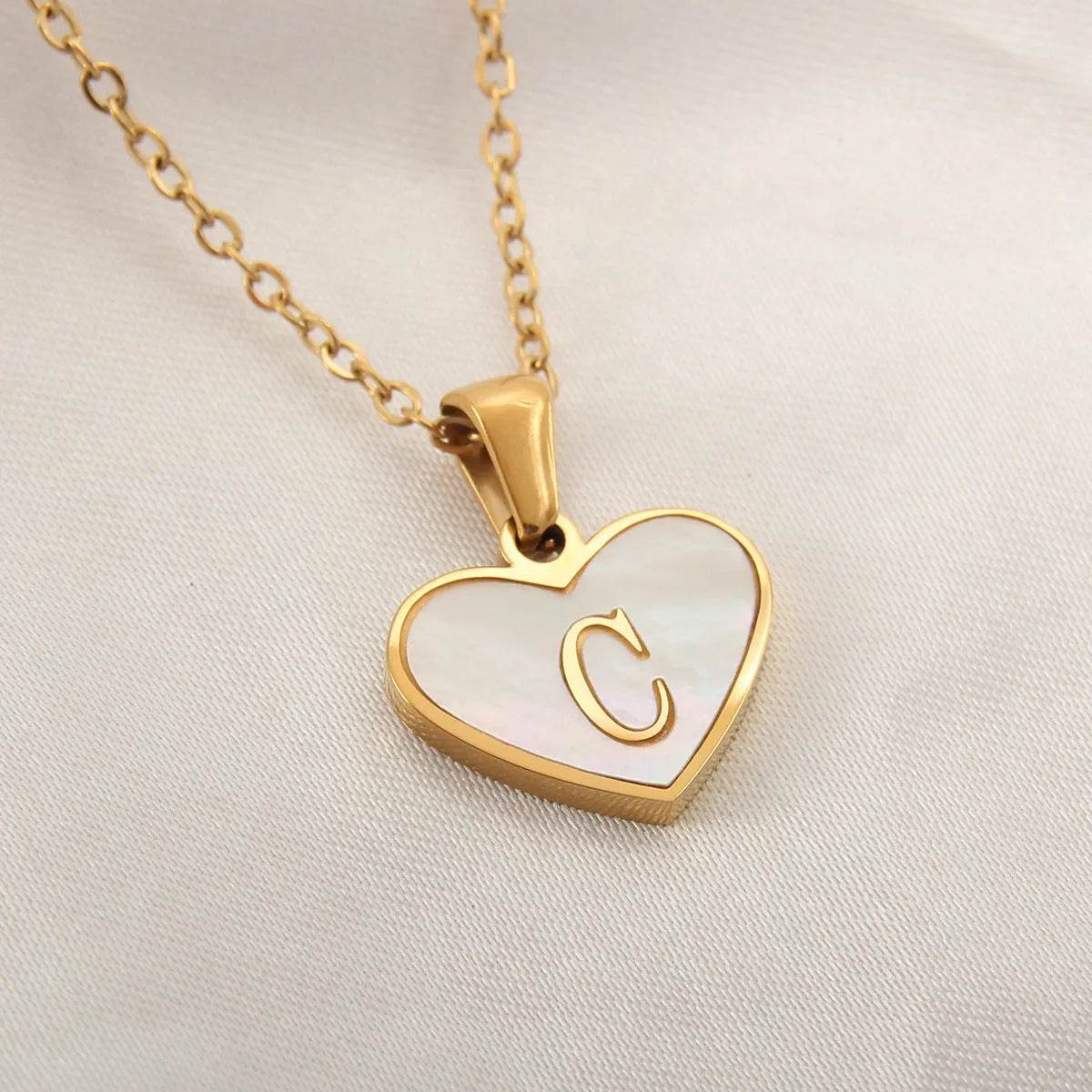 26 Letter Heart-shaped Necklace White Shell Love Clavicle Chain Fashion Personalized Necklace For Women Jewelry Valentine's Day - www.Shopthatapp.com