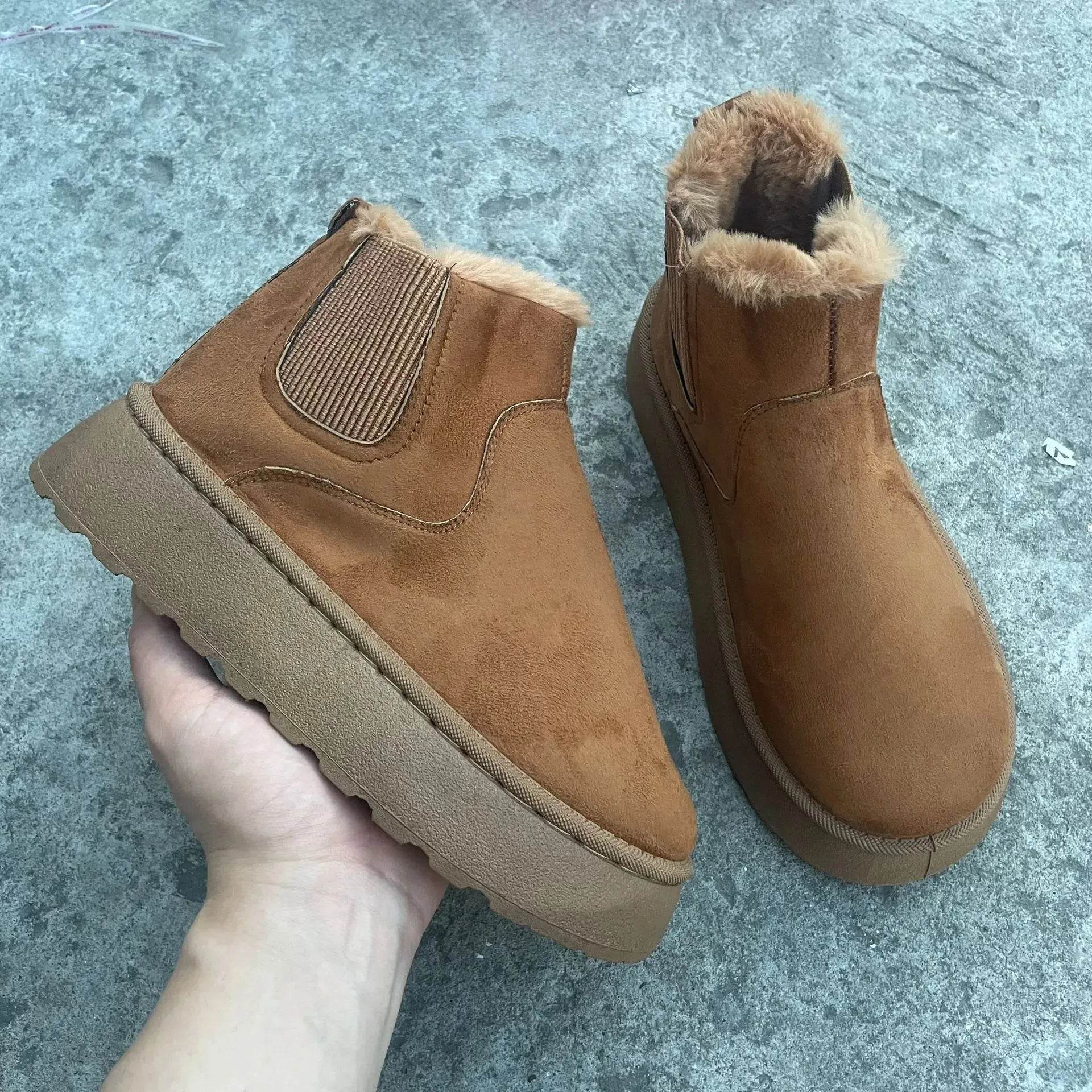 Winter Snow Boots Fashion Flat Thick-soled Cotton Shoes Round Toe Warm Plush Ankle Boot For Women - www.Shopthatapp.com