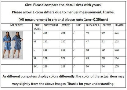 Women's Fashion 3/4 sleeve Mid Length loose Denim Jeans Dress - www.Shopthatapp.com