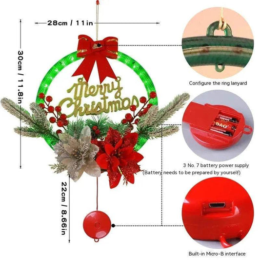 Christmas Luminous LED Light Garland Door Hanging wreaths Decorations - www.Shopthatapp.com