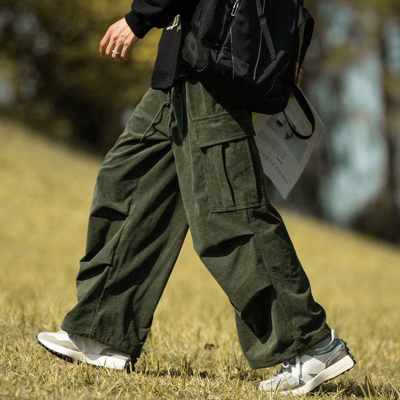 Autumn And Winter Straight Casual Wide-leg Corduroy Baggy Cargo Pant Overalls Men - www.Shopthatapp.com