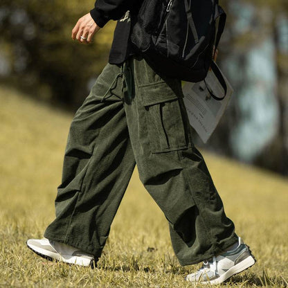 Autumn And Winter Straight Casual Wide-leg Corduroy Baggy Cargo Pant Overalls Men - www.Shopthatapp.com