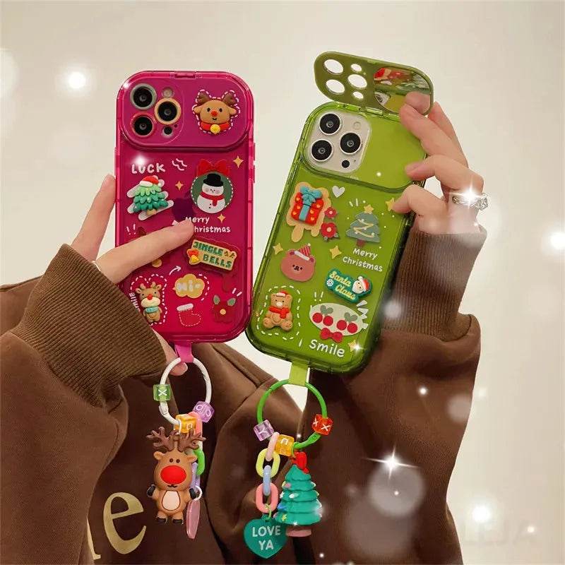 Christmas -Themed Silicone iphone Protective case with pendant girls - www.Shopthatapp.com