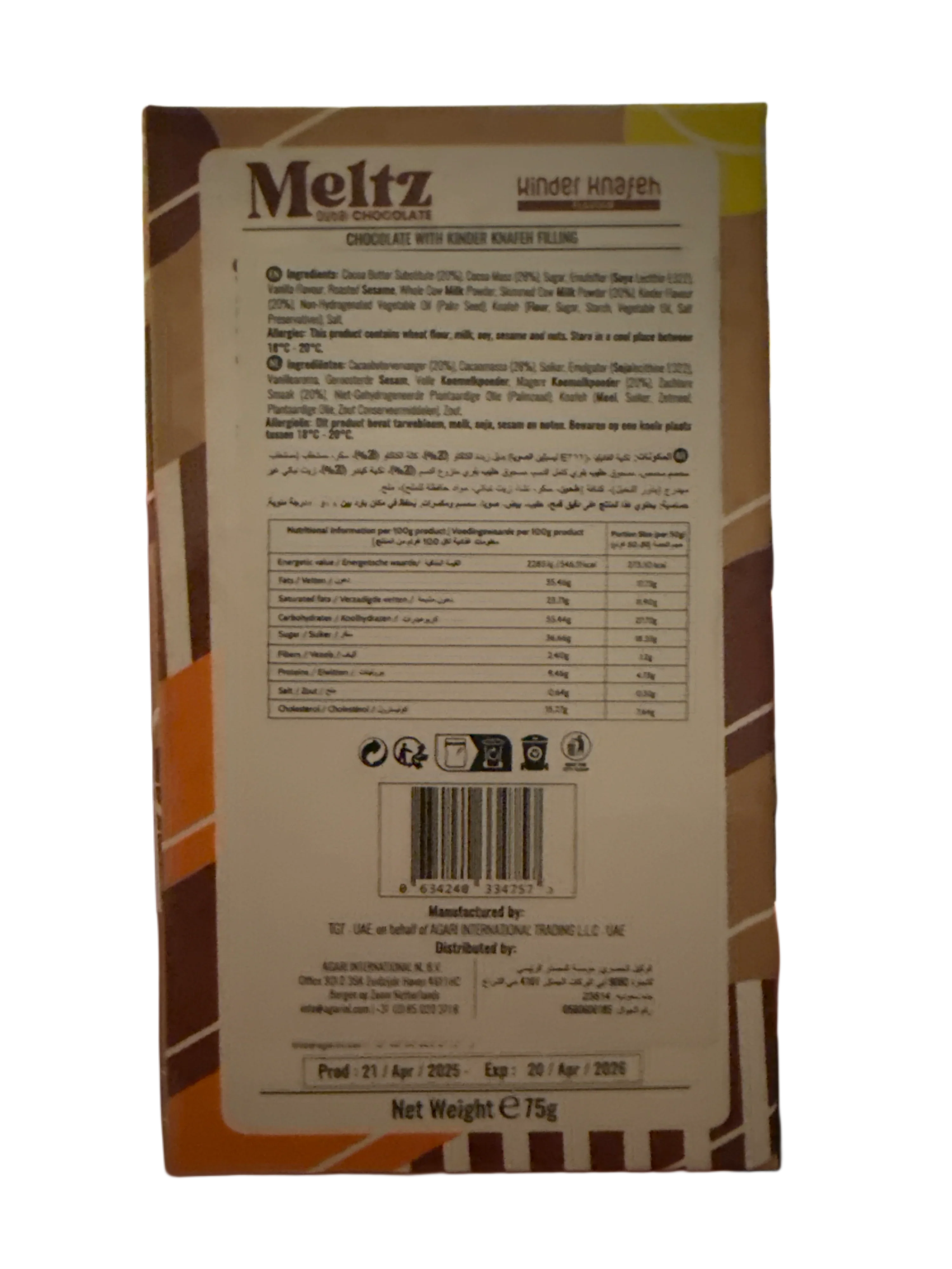 Meltz Dubai Chocolate Kinder Knafeh Flavour 75G - Dubai Edition - www.Shopthatapp.com