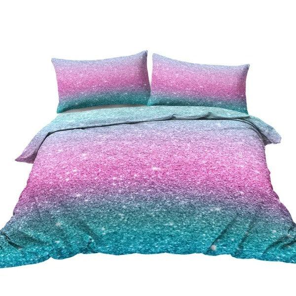 Colorful Glitter Bedding Girly Turquoise Blue Pink And Purple Pastel Colors Duvet Cover 3 Piece Trendy Bed Spreads Queen Size Comforter Cover Sets For Girls - www.Shopthatapp.com
