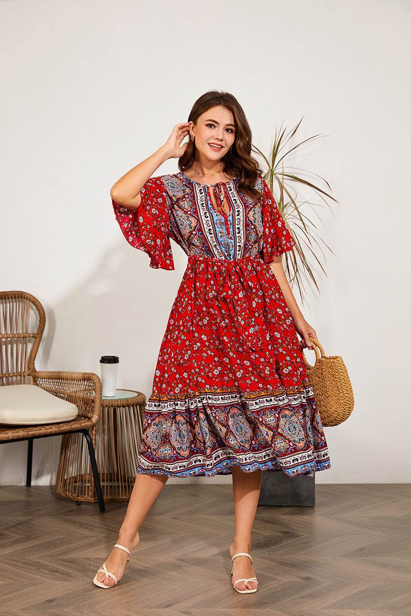Modest Plus Size Summer dress V Neck Midi Beach boho Dress - www.Shopthatapp.com