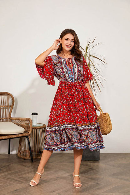 Modest Plus Size Summer dress V Neck Midi Beach boho Dress - www.Shopthatapp.com