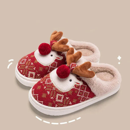 Cute Christmas Elk Plush Slippers Winter Ins Fashion Non-slip Floor Bedroom Home Slippers For Women Fuzzy House Shoes - www.Shopthatapp.com