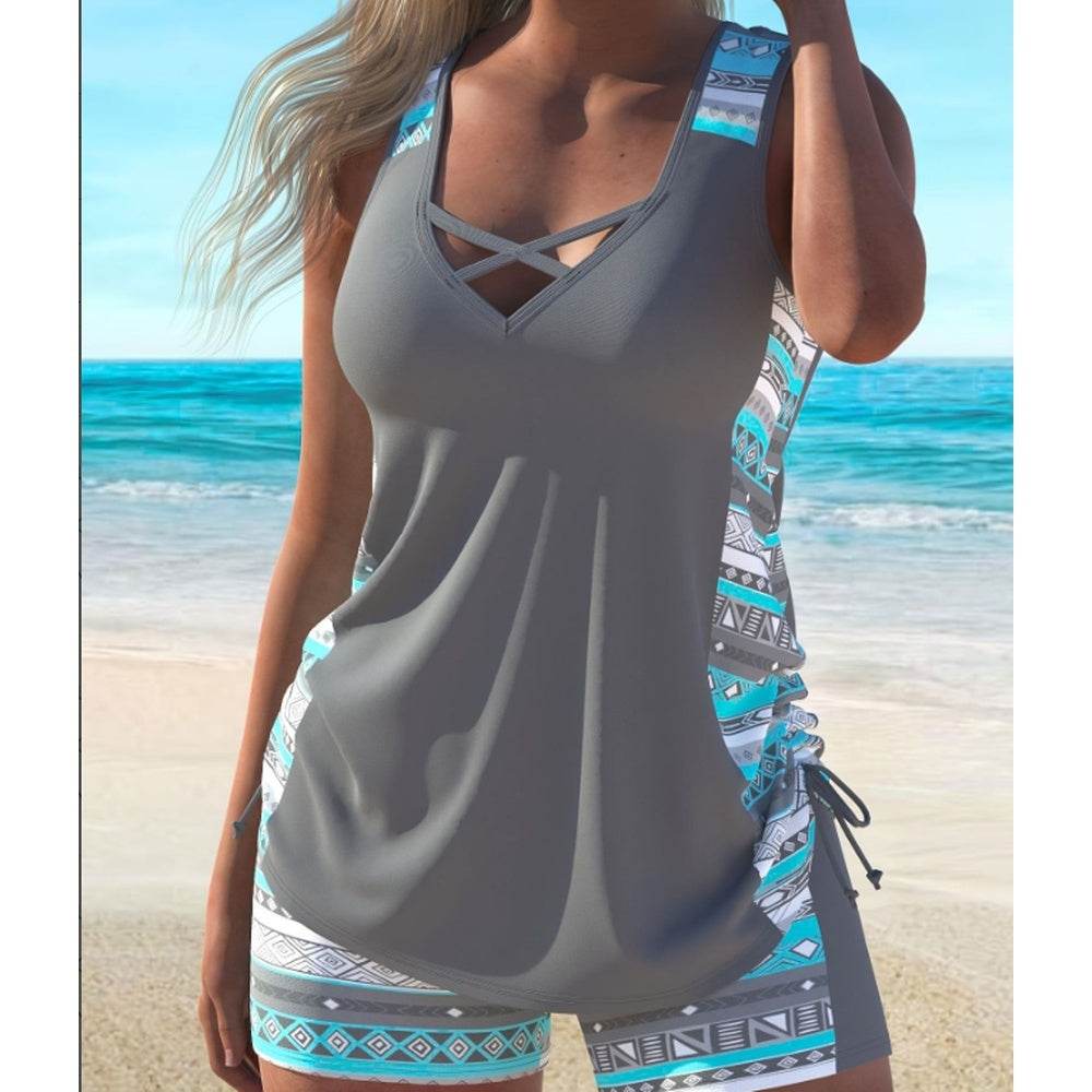 Women's Split Large Sport Conservative Style Wide Shoulder Strap Tankini Swimsuit Set - www.Shopthatapp.com
