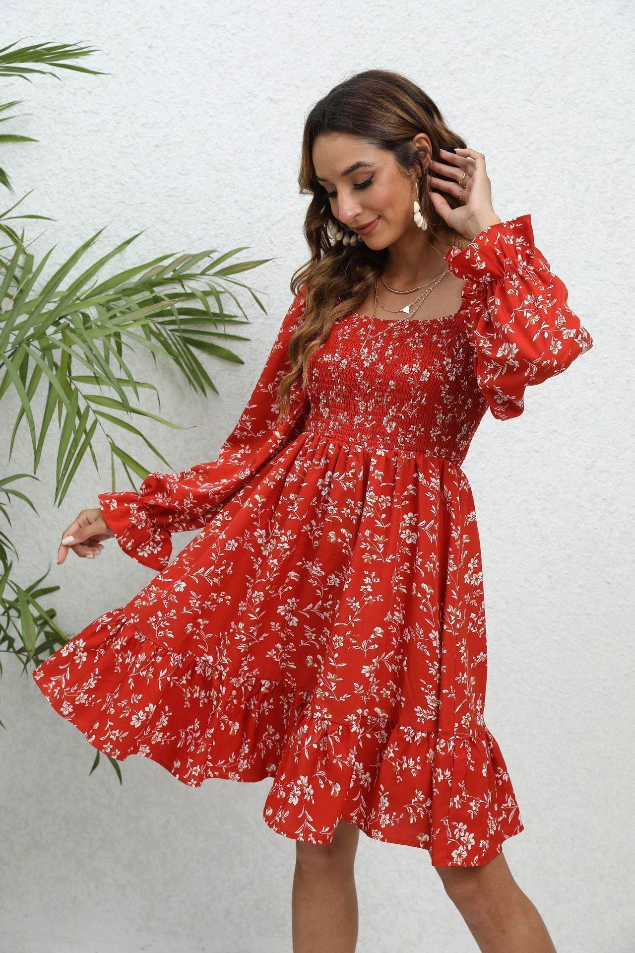 Casual Spring And Summer lantern Sleeve floral Mini Dress - www.Shopthatapp.com