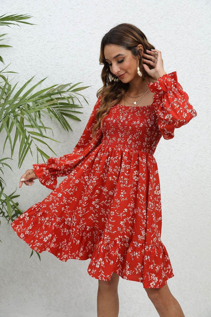 Casual Spring And Summer lantern Sleeve floral Mini Dress - www.Shopthatapp.com