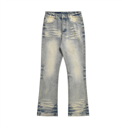 Distressed Scratches Denim Straight-leg Pants Men Jeans - www.Shopthatapp.com