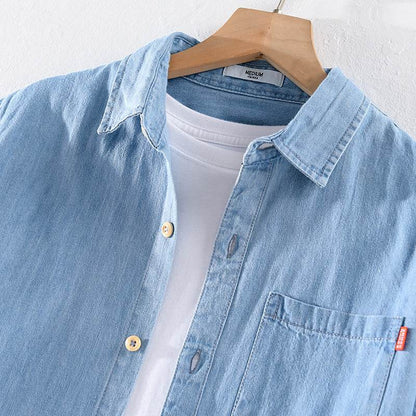 Summer Cotton Short Sleeve Denim Shirt For Men Classic All-matching Jeans - www.Shopthatapp.com