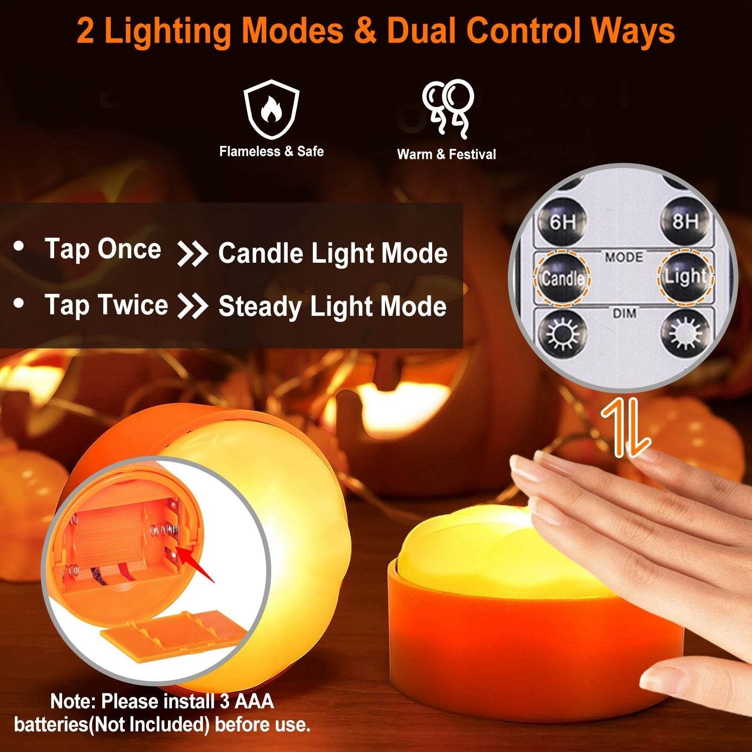 4 Pack Halloween LED Pumpkin Lights Battery Operated Halloween Decoration Lights With 2 Light Modes 4 Timer Setting Remorte Control For Party Pumpkin Decor - www.Shopthatapp.com