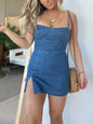 Fashion Slim Fit Slit Sling Denim Mini  sleeveless Dress Women - www.Shopthatapp.com