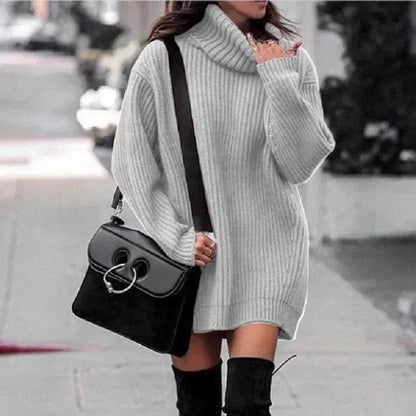 Autumn Winter Solid Cashmere oversized Knitted Mini Turtleneck Sweater Dress - www.Shopthatapp.com