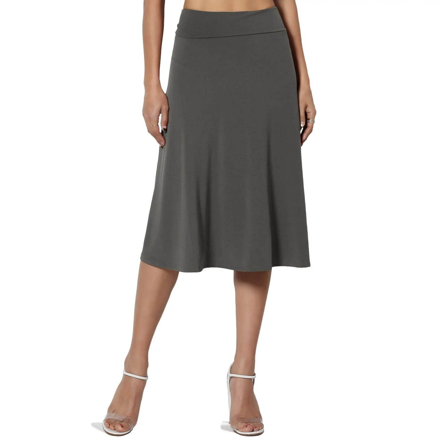 Women's casual High Waist flared Midi Skirt - www.Shopthatapp.com