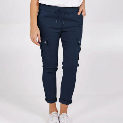 Casual Cargo Pants With Pockets Solid Color Drawstring Waist Pencil Trousers For Women - www.Shopthatapp.com