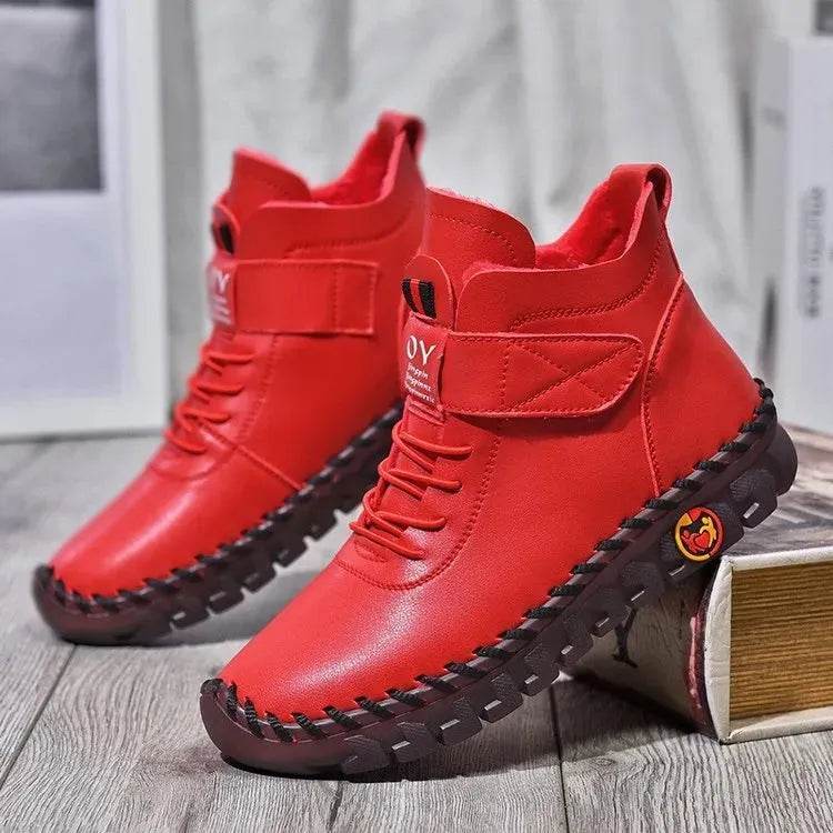 Women Snow Boots Winter Warm Lace Up Plush Ankle Boots With Sewing Thread Design New Waterproof Non-slip Platform Cozy Shoes - www.Shopthatapp.com
